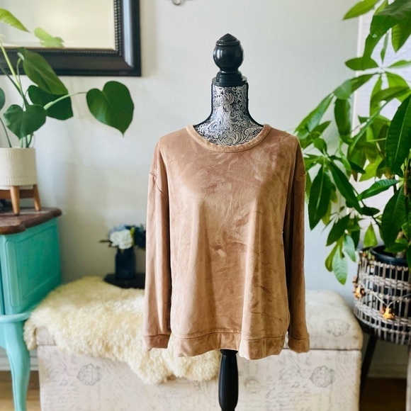 Koolabura By UGG Caramel Brown Luxe Velour Crewneck Sweater Jumper, Size L - Picture 2 of 7